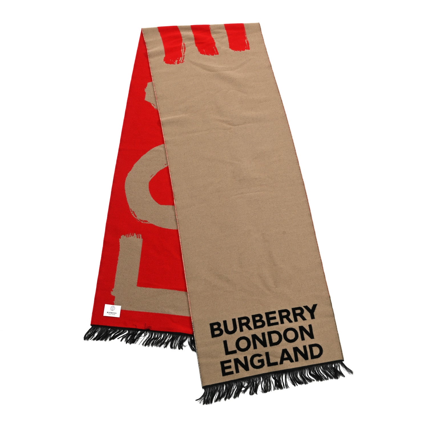 Burberry Wool Silk Love Logo Football Scarf Red 2 of 4
