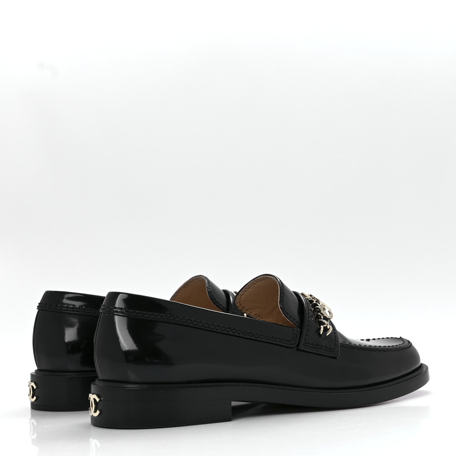 Chanel Shiny Calfskin Logo Loafers 40 Black 4 of 8