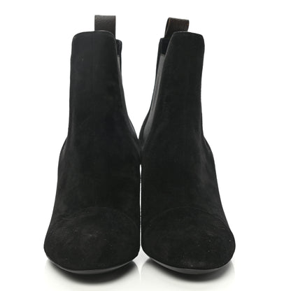 Louis Vuitton Suede Monogram Uniformes Cap Toe Chelsea 75mm Ankle Boots 37.5 Black 2 of 8