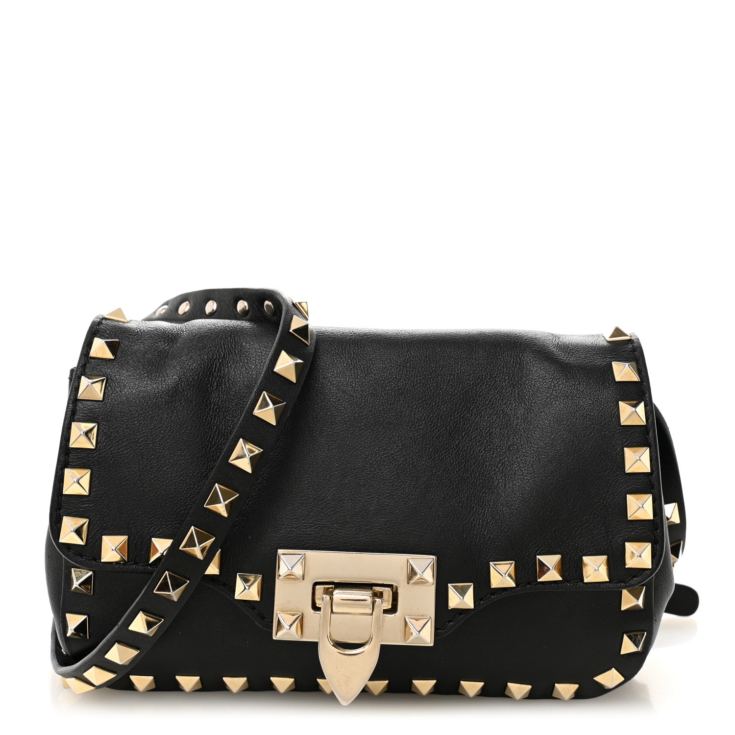 Valentino Garavani Vitello Mini Rockstud Flap Saddle Crossbody Bag Black 1 of 11