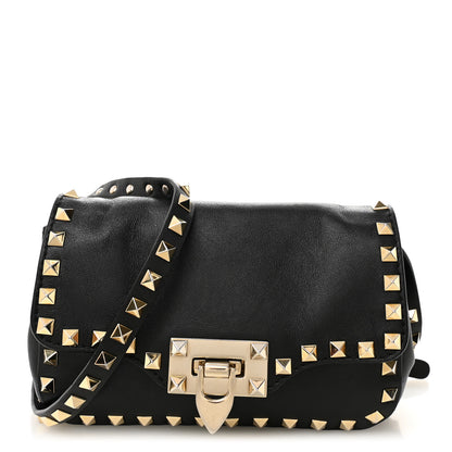 Valentino Garavani Vitello Mini Rockstud Flap Saddle Crossbody Bag Black 1 of 11