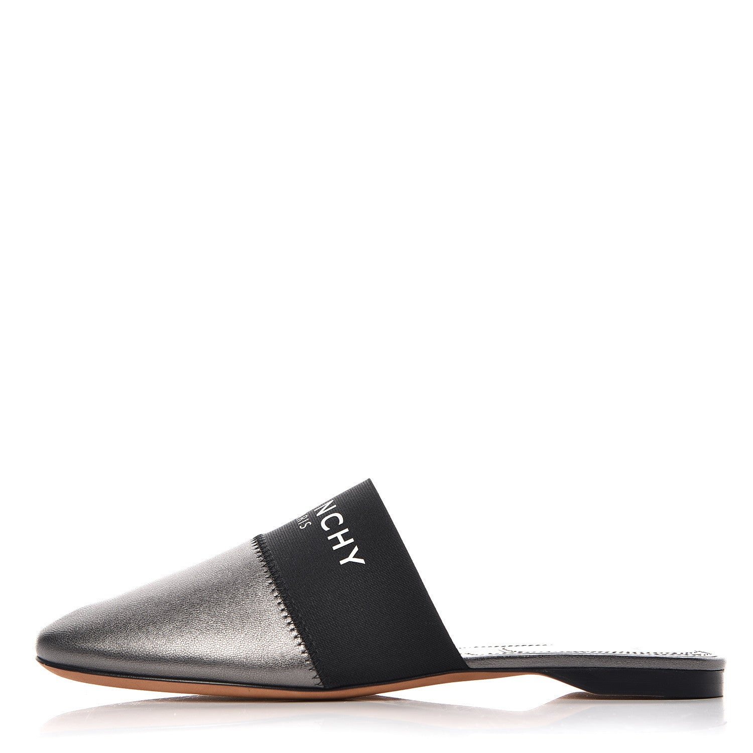 Givenchy Metallic Calfskin Bedford Logo Mule Slides 38.5 Black 1 of 8