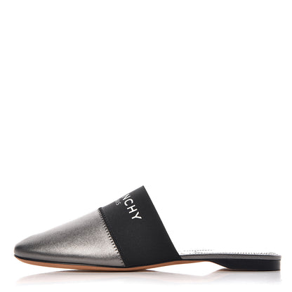 Givenchy Metallic Calfskin Bedford Logo Mule Slides 38.5 Black 1 of 8
