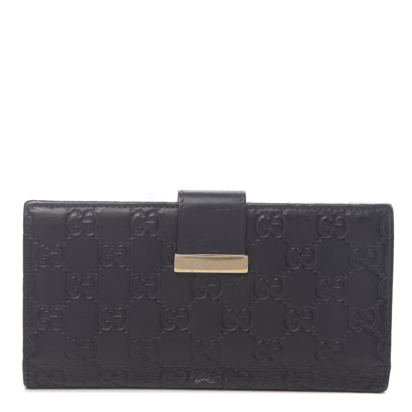 Guccissima Margaux Calfskin Icon Bar Continental Flap Wallet Black