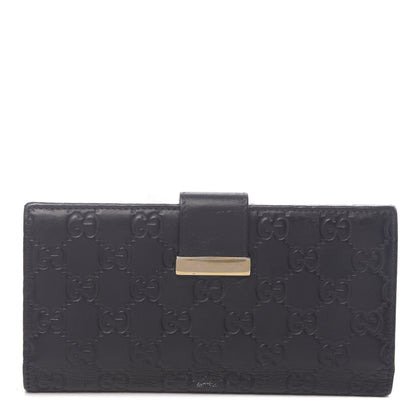 Gucci Guccissima Margaux Calfskin Icon Bar Continental Flap Wallet Black 1 of 15