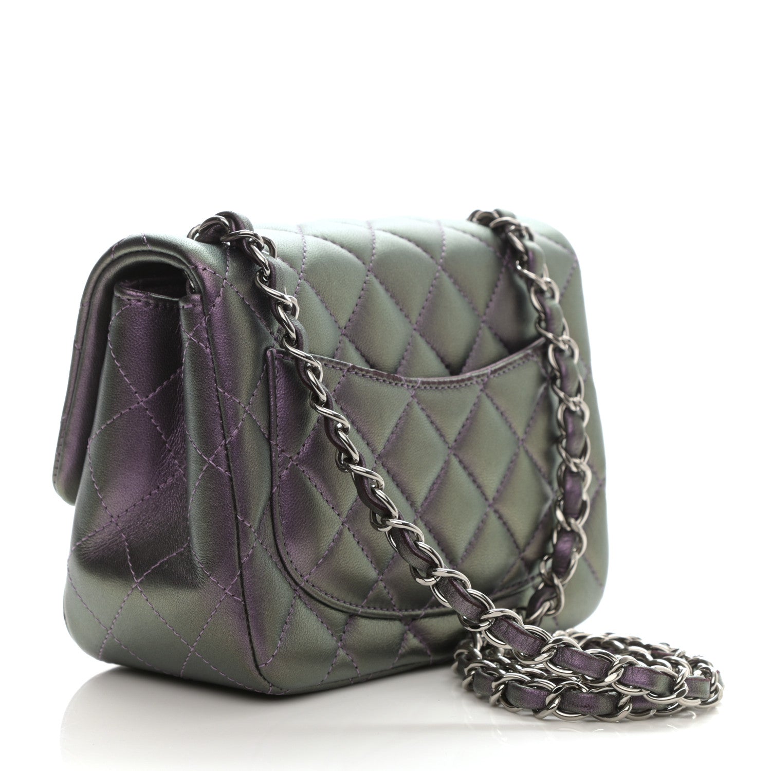 Chanel Iridescent Lambskin Quilted Mini Square Flap Dark Purple 3 of 9
