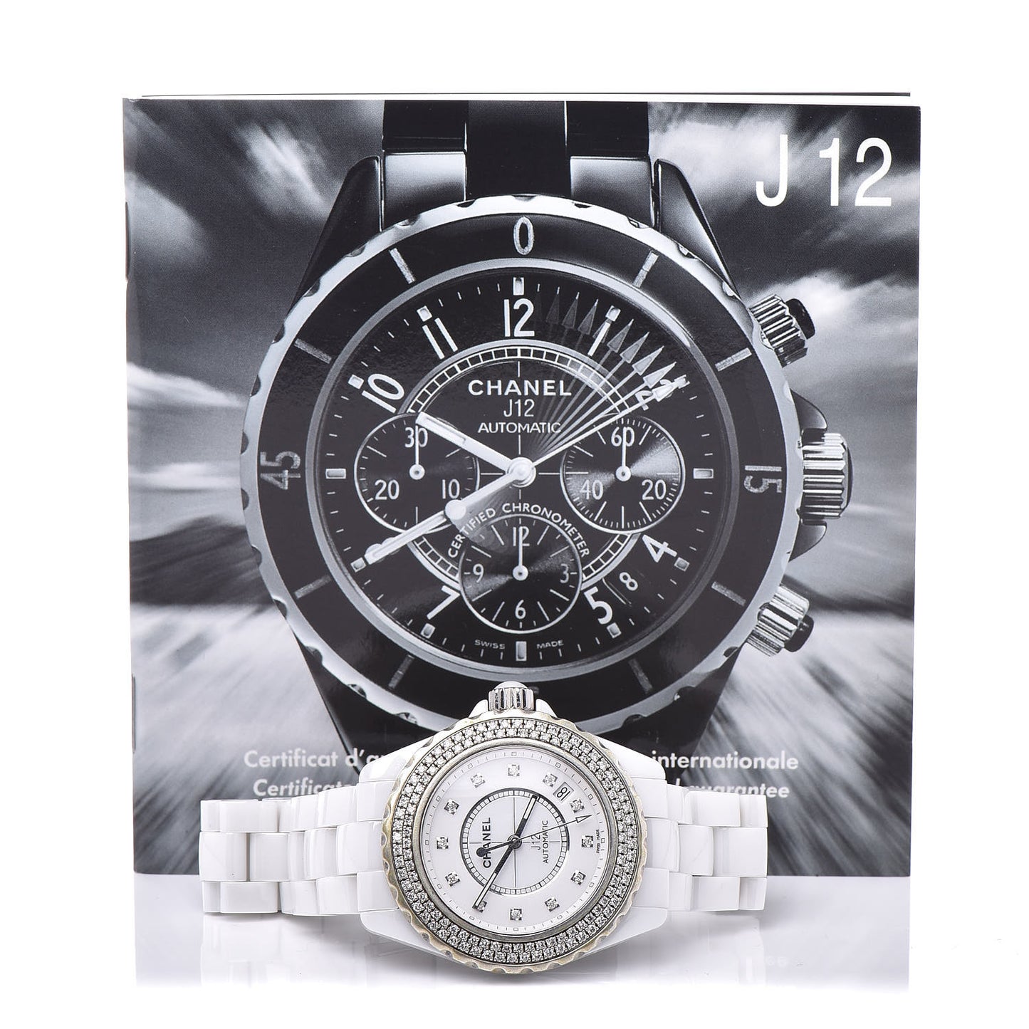 Stainless Steel Ceramic Diamond Pave Bezel 38mm J12 Automatic Watch White