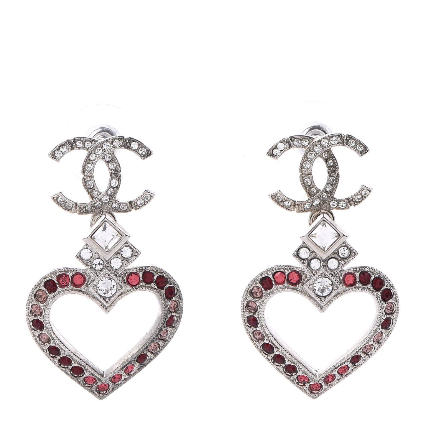 Crystal Heart CC Drop Earrings Silver Mutlicolor