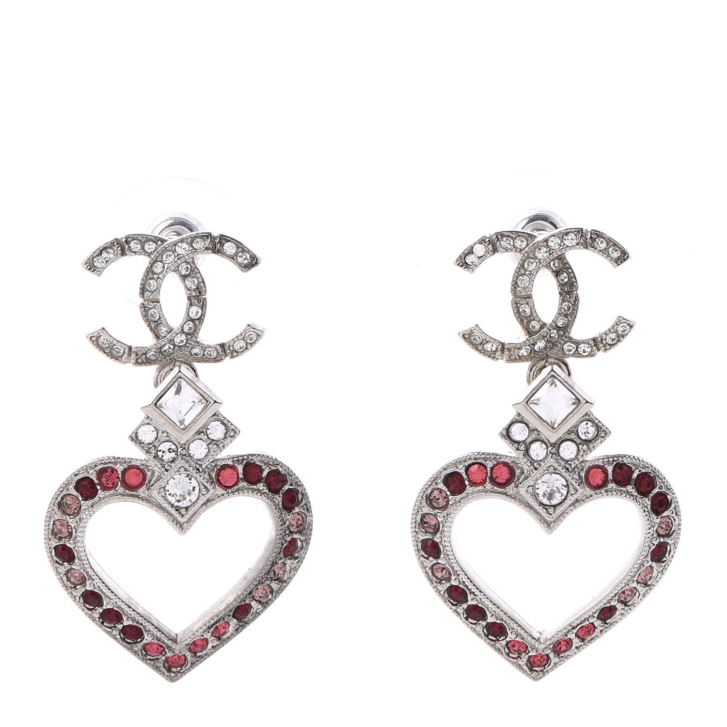 Chanel Crystal Heart CC Drop Earrings Silver Mutlicolor 1 of 6