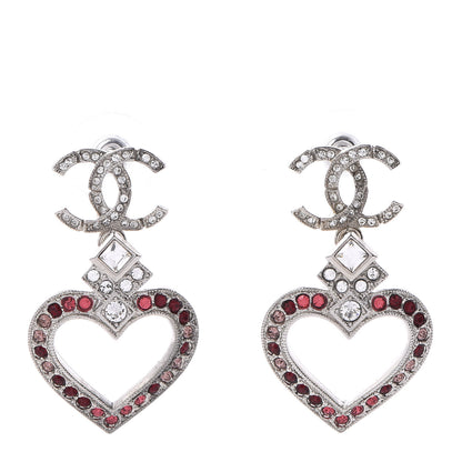 Chanel Crystal Heart CC Drop Earrings Silver Mutlicolor 1 of 6