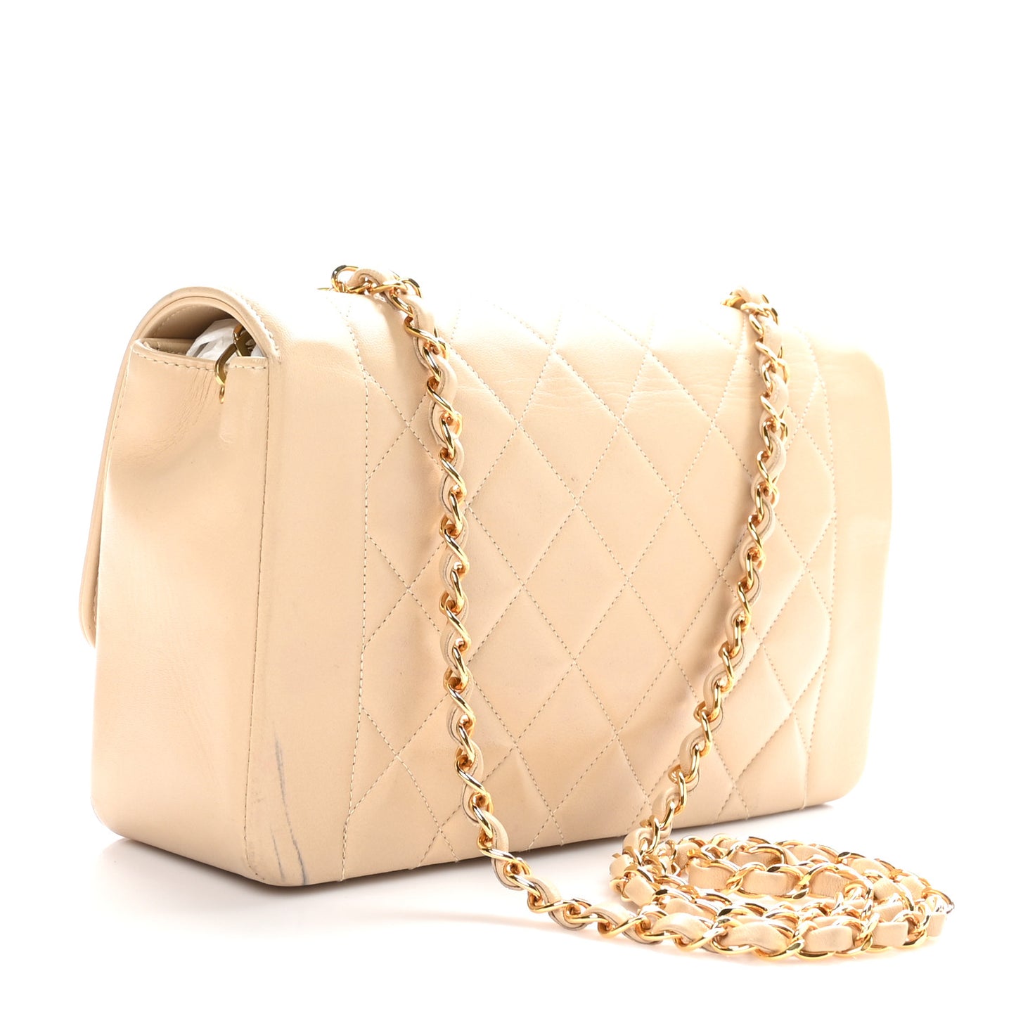 Lambskin Quilted Medium Single Flap Beige