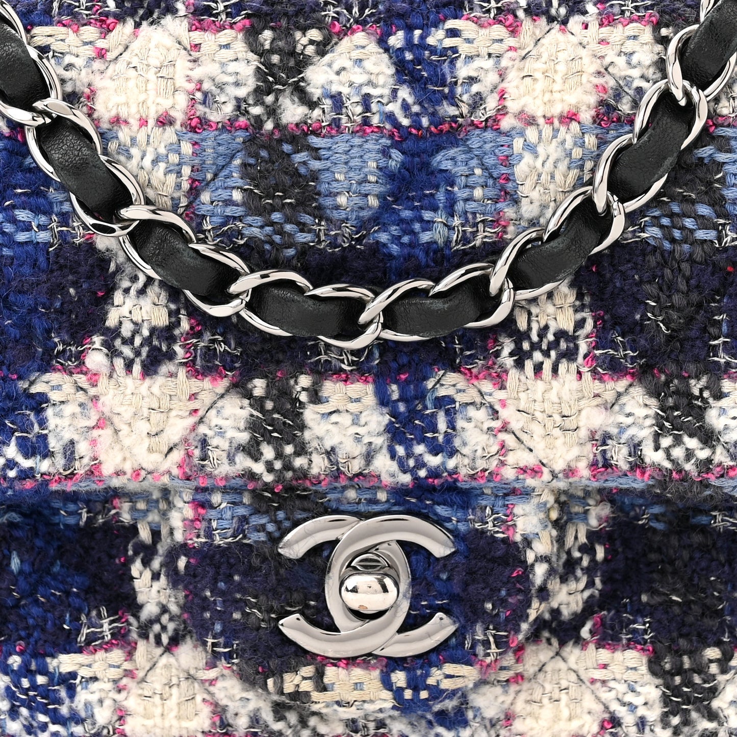 Tweed Quilted Mini Rectangular Flap Blue Multicolor