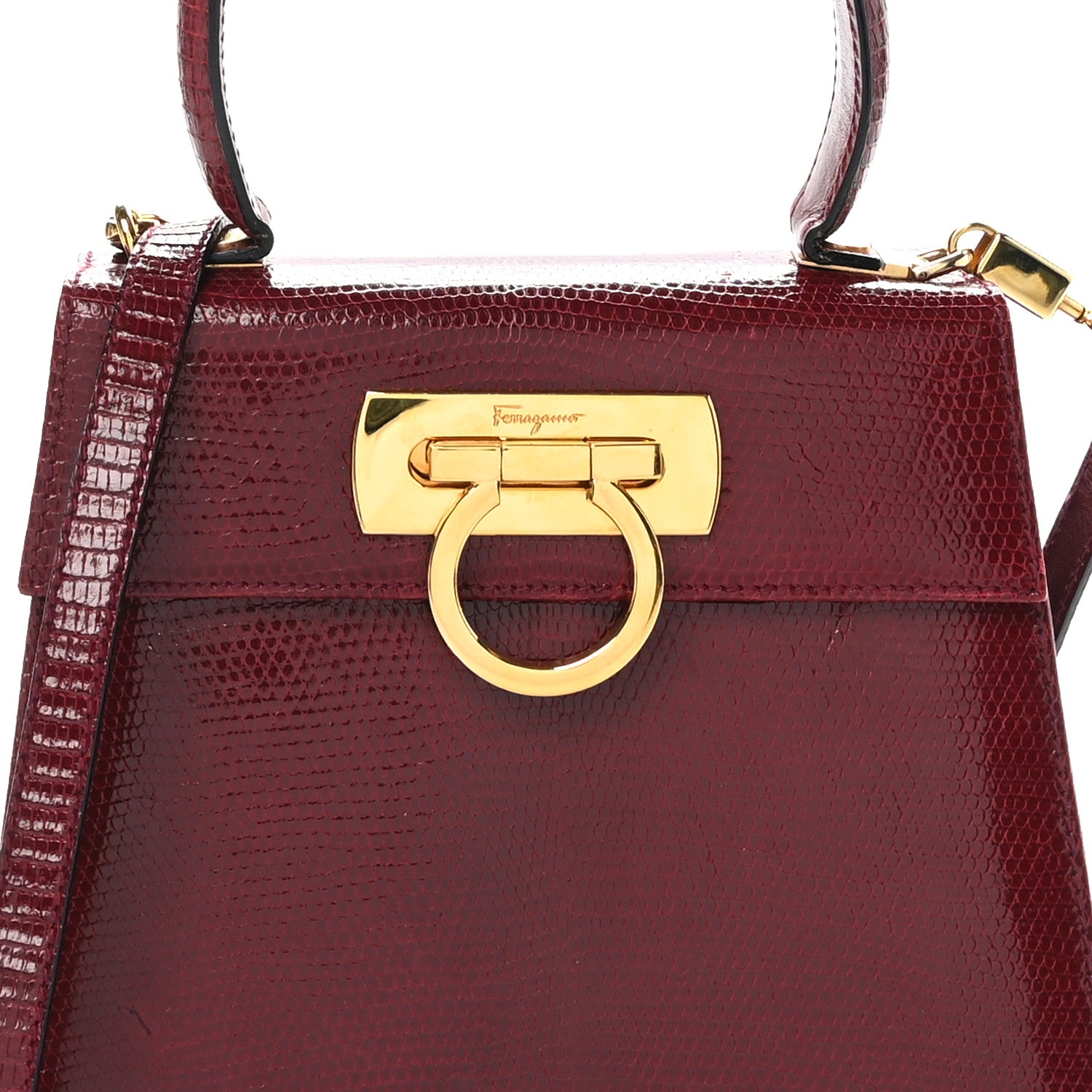 とも‼︎ 美品 Salvatore Ferragamo バーガンディ Salvatore Ferragamo Lizard Iconic Small Top Handle Bag Burgundy