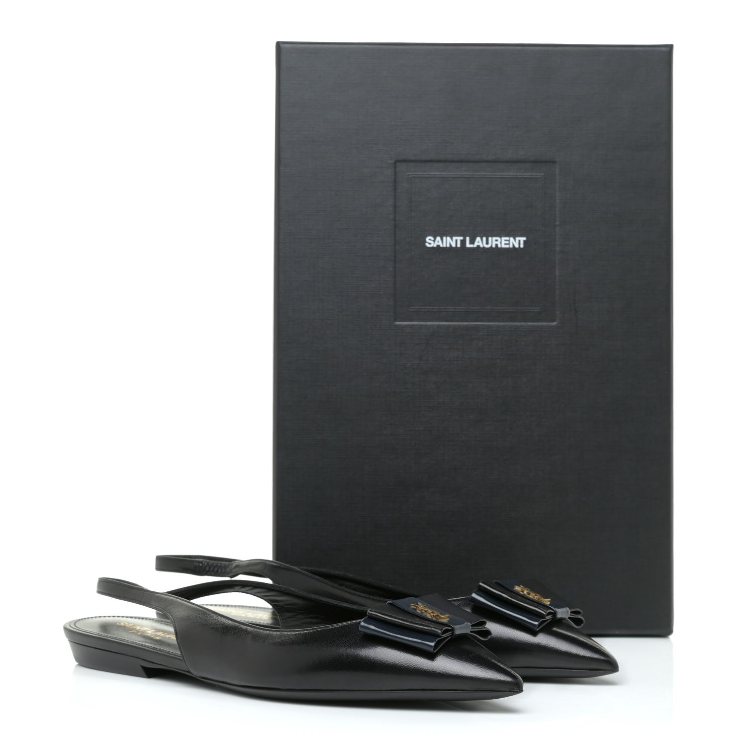 Saint Laurent Patent Smooth Lambskin Anais Slingback Flats 36.5 Black Navy 16 of 16