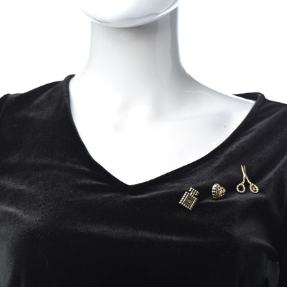 Chanel Metal Strass Crystal Quilted CC Heart Scissors Perfume Brooch Set Gold 2 of 5