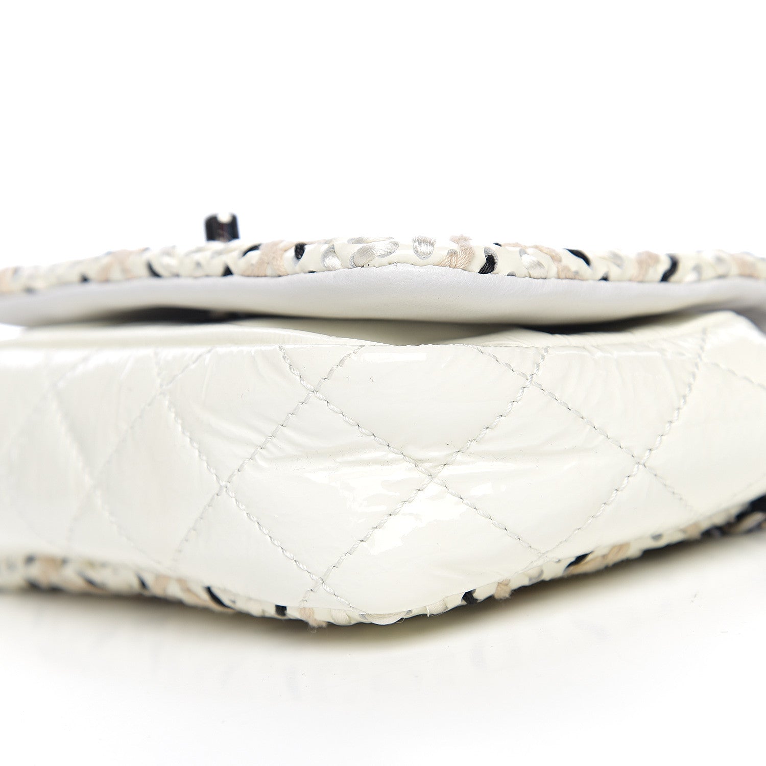 Chanel Patent Perforated Woven Mini Flap White Black 8 of 9