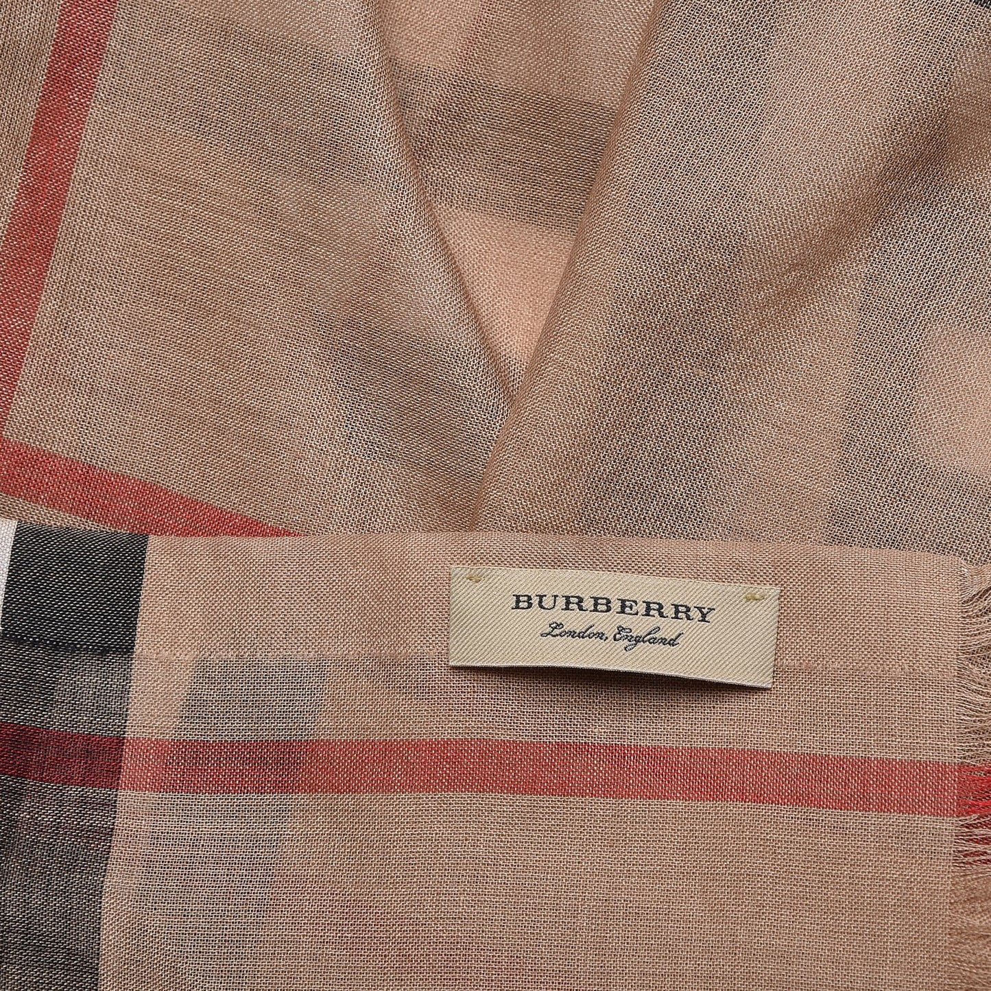 Wool Silk House Check Lightweight Scarf Camel