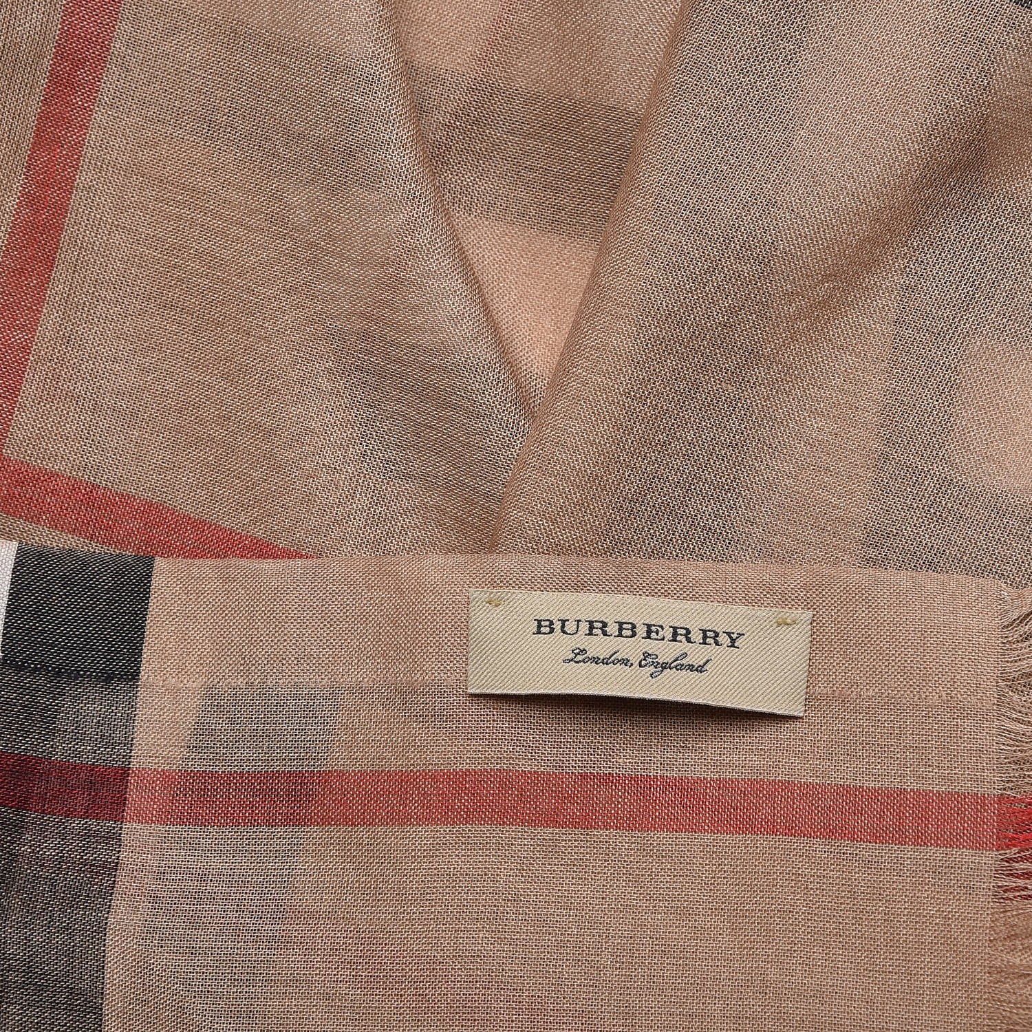 Burberry Wool Silk House Check Lightweight Scarf Camel 4 of 6