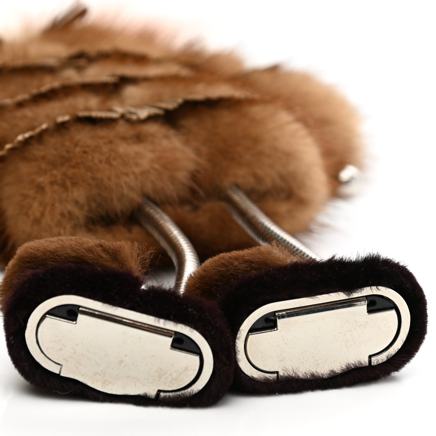 Calfskin Mink Fox Fur Witches USB Power Bank Bag Charm Brown