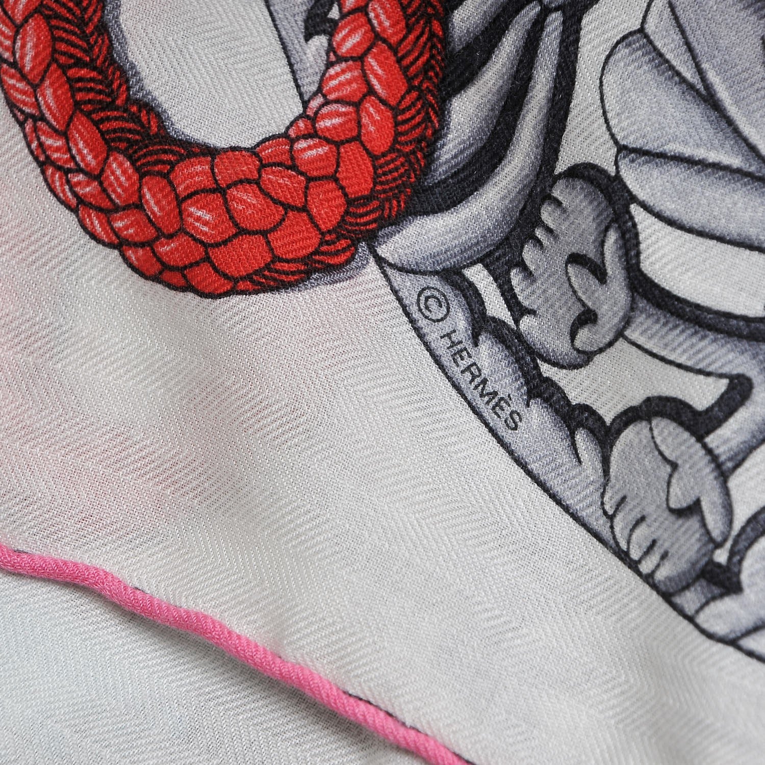 Hermes Cashmere Silk Parures De Samourais Shawl 140 Blanc Turquoise Vert 4 of 4