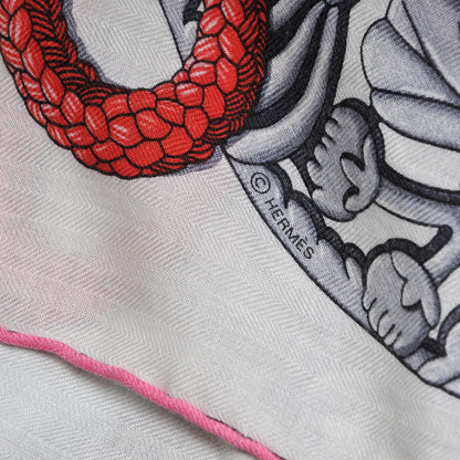 Hermes Cashmere Silk Parures De Samourais Shawl 140 Blanc Turquoise Vert 4 of 4