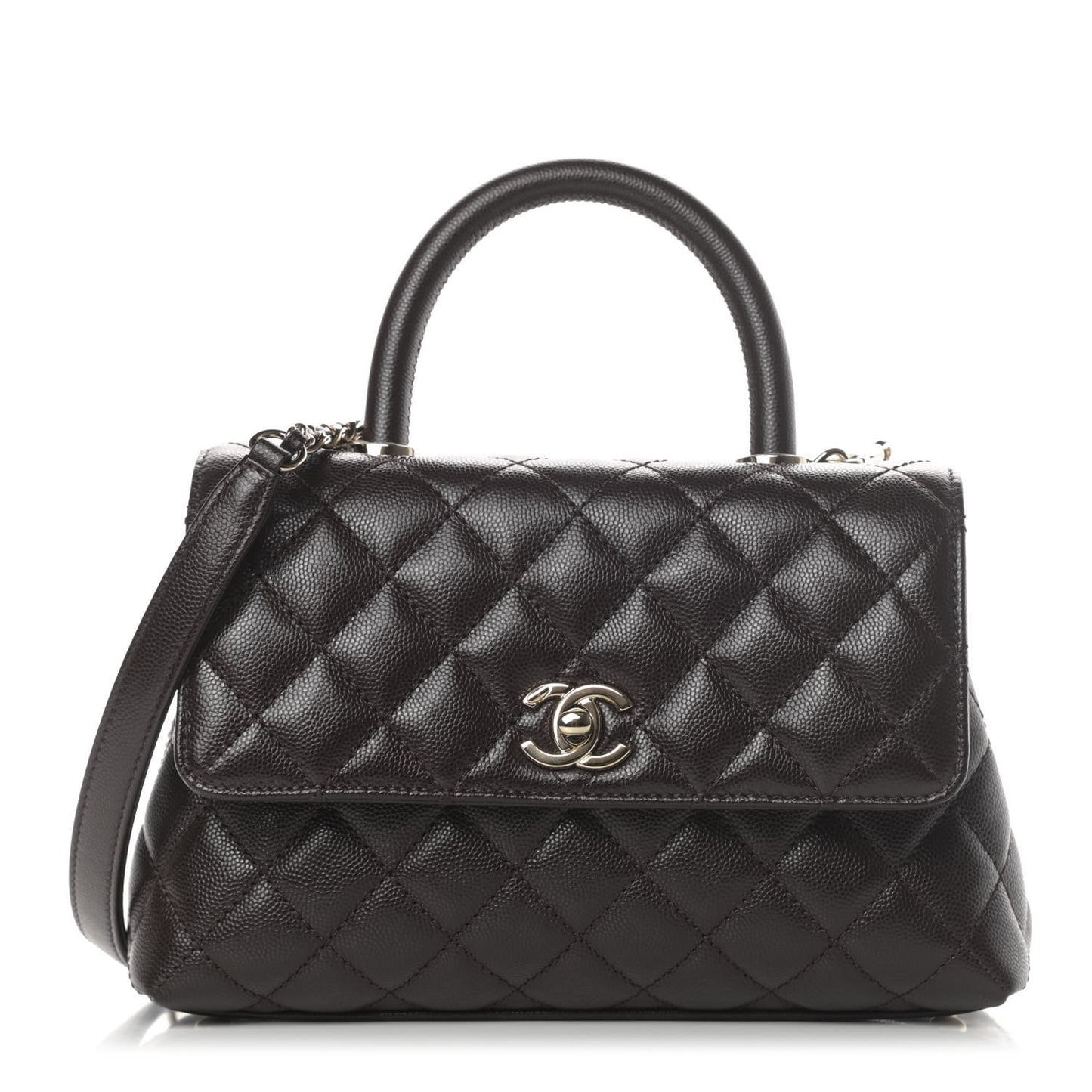 Caviar Quilted Mini Coco Handle Flap Dark Brown