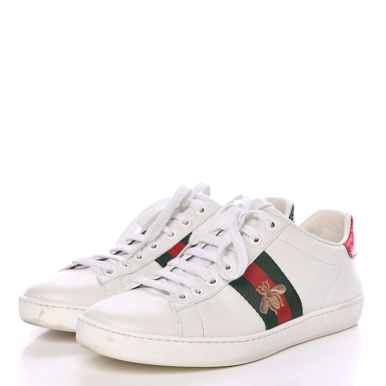 Gucci Calfskin Ayers Bee Embroidered Womens Ace Sneakers 37 White Green 3 of 23