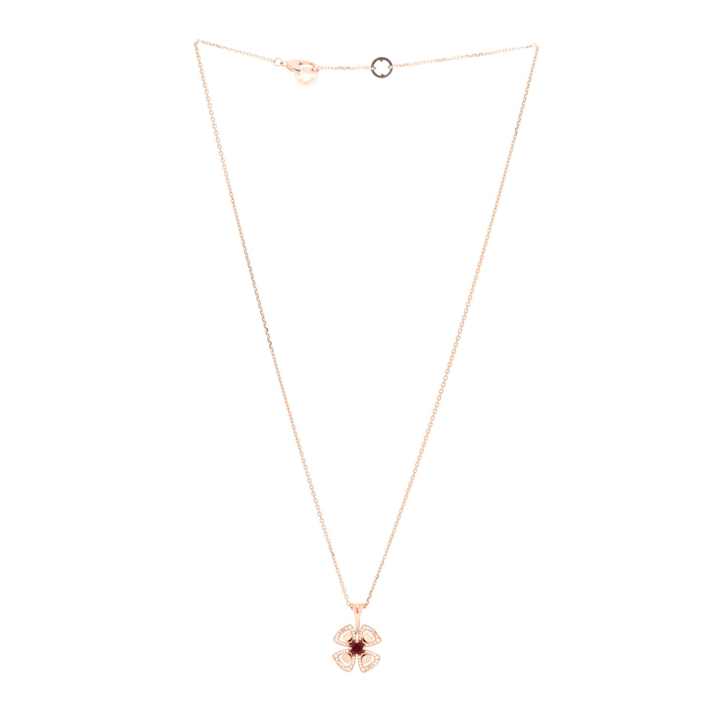 18K Rose Gold Diamond Ruby Fiorever Pave Pendant Necklace
