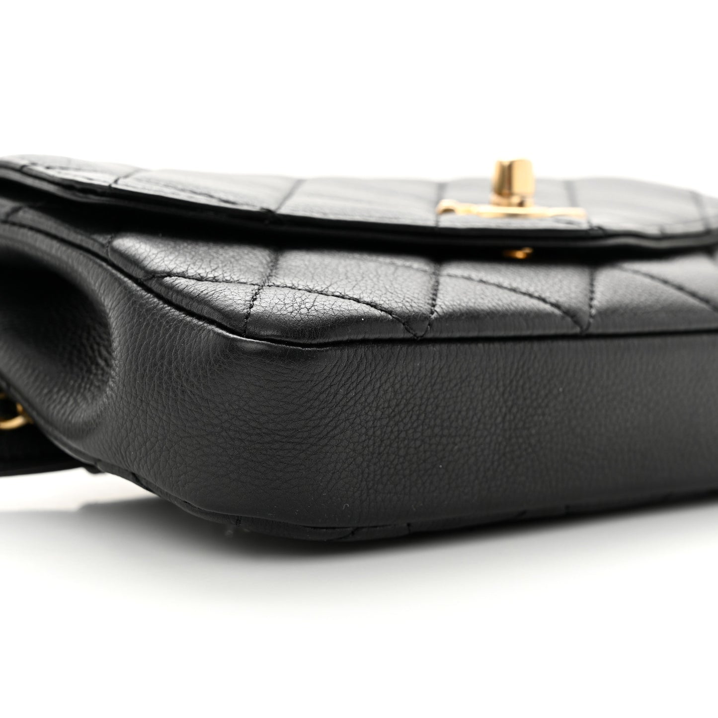 Calfskin Quilted Flap Waist Bag Black