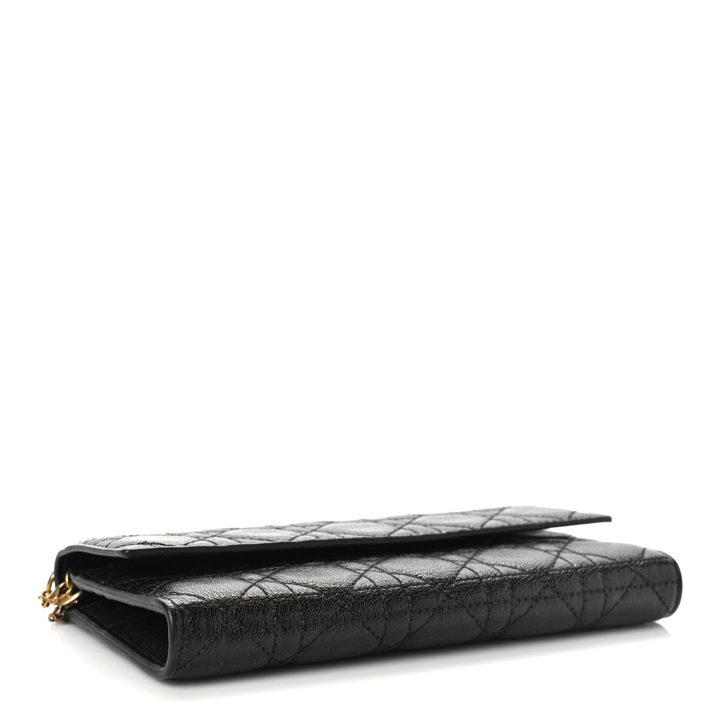 Grained Calfskin Cannage Lady Dior Rendezvous Chain Wallet Black