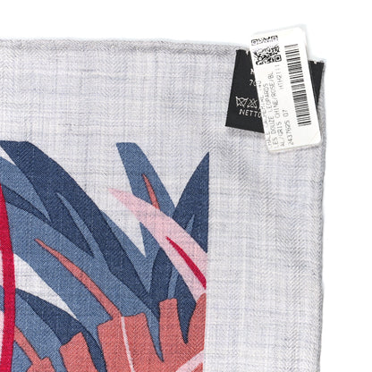 Hermes Cashmere Silk Les Douze Leopards Shawl 140 Gris Chine Rose White 3 of 4