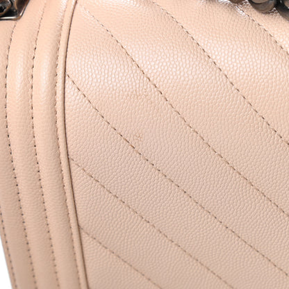 Chanel Caviar Chevron Quilted New Medium Boy Flap Light Beige 17 of 17
