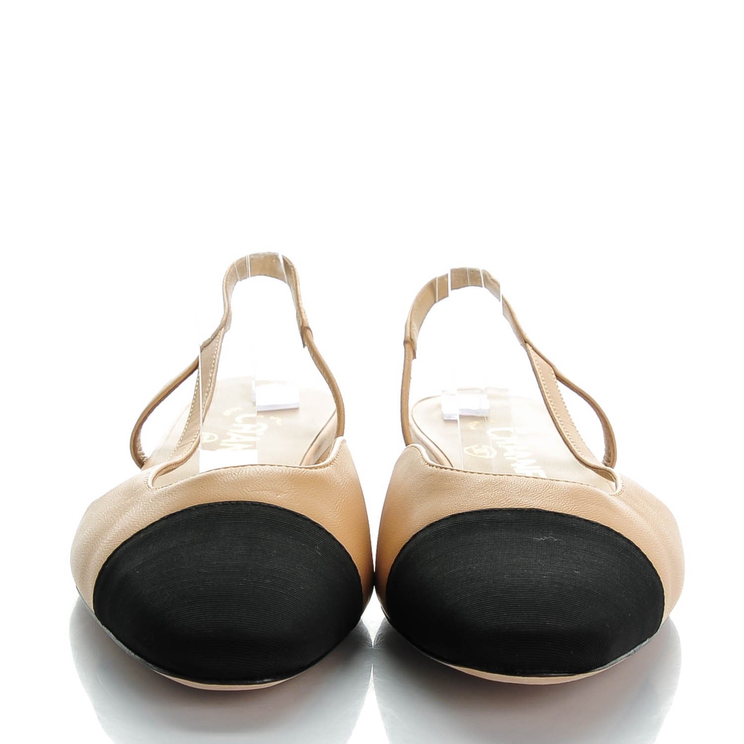 Chanel Lambskin Grosgrain Cap Toe CC Slingback Sandals 38 Beige 2 of 9