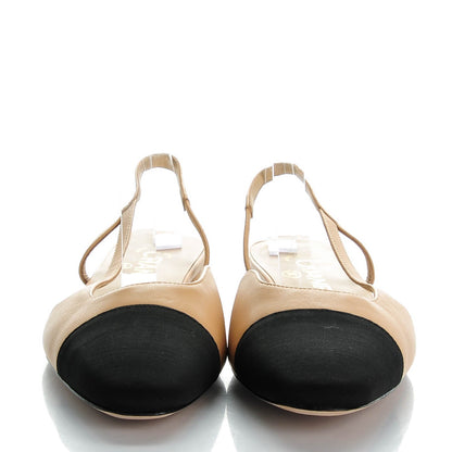 Chanel Lambskin Grosgrain Cap Toe CC Slingback Sandals 38 Beige 2 of 9