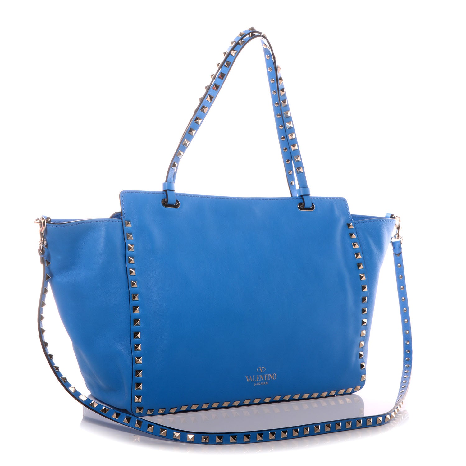 Valentino Garavani Vitello Medium Rockstud Tote Blue Fluo 3 of 8
