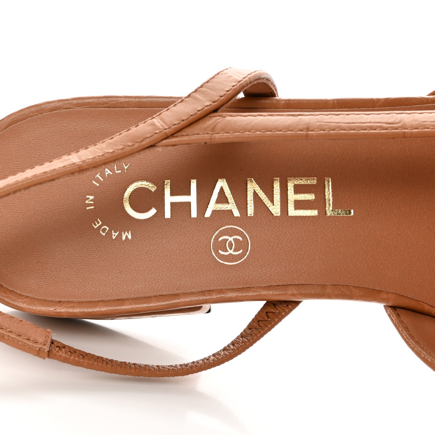 Chanel Calfskin Crocodile Embossed Patent Cap Toe CC Slingback Flats 37.5 Brown Black 7 of 11