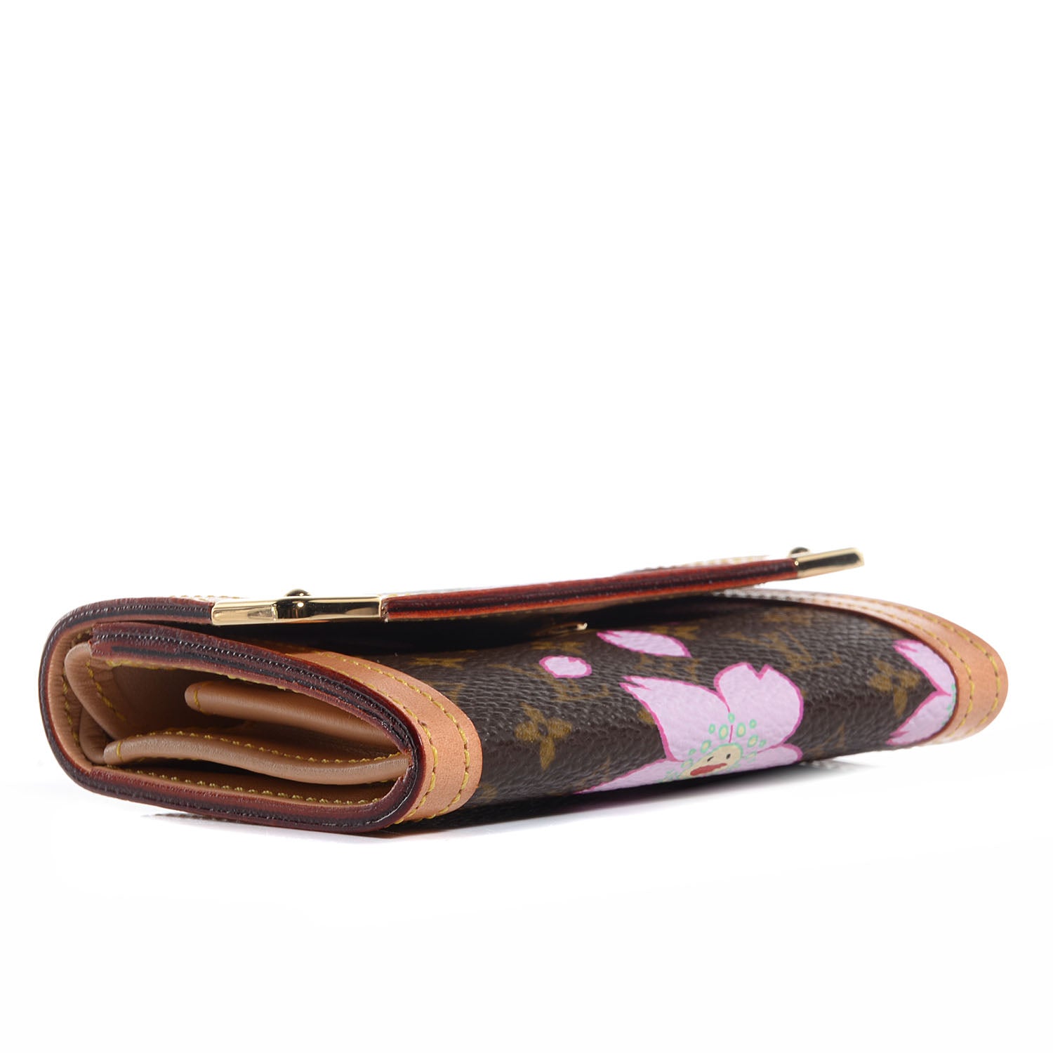 Louis Vuitton Monogram Cherry Blossom Porte-Monnaie Plat Coin Purse Brown 4 of 7