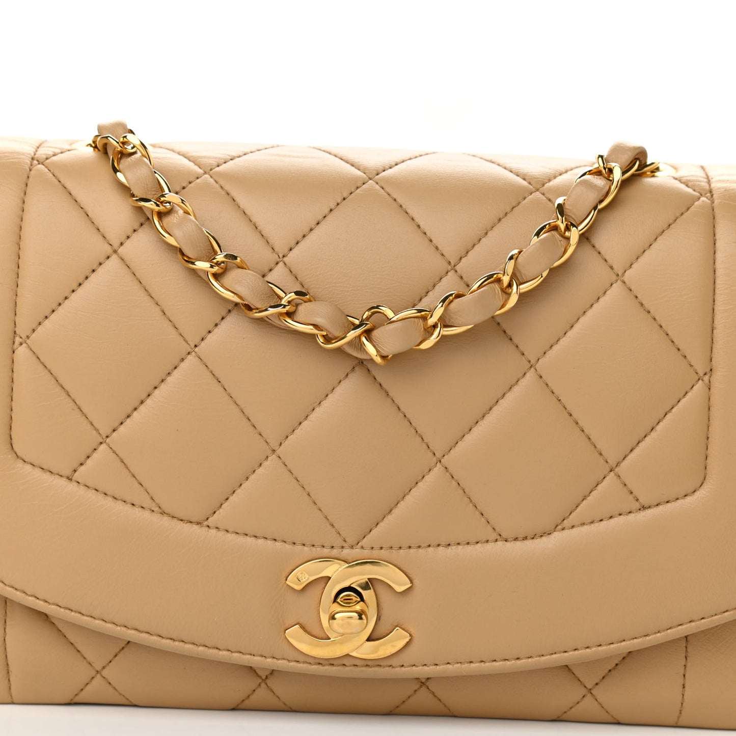 Lambskin Quilted Small Single Flap Beige