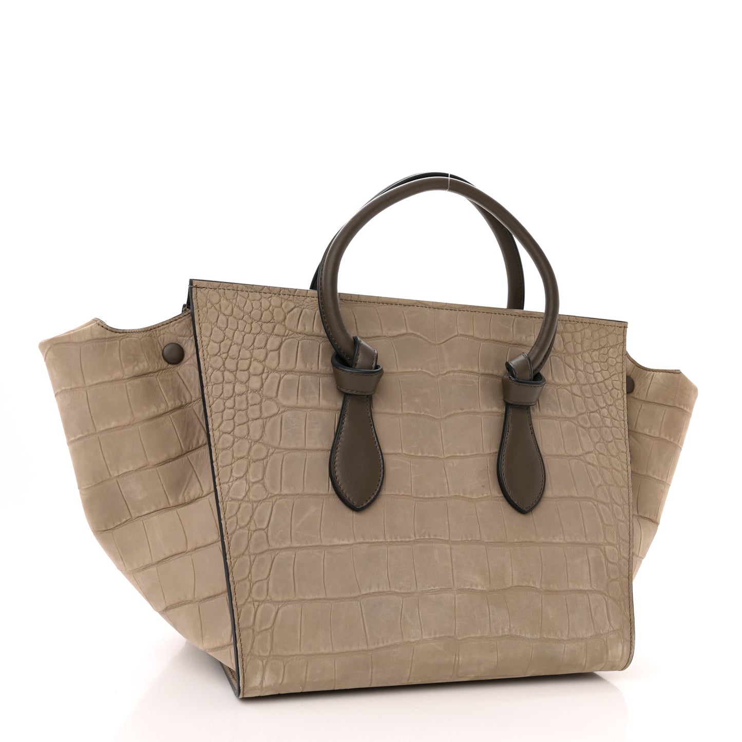 Crocodile Embossed Nubuck Calfskin Small Tie Knot Tote Grey