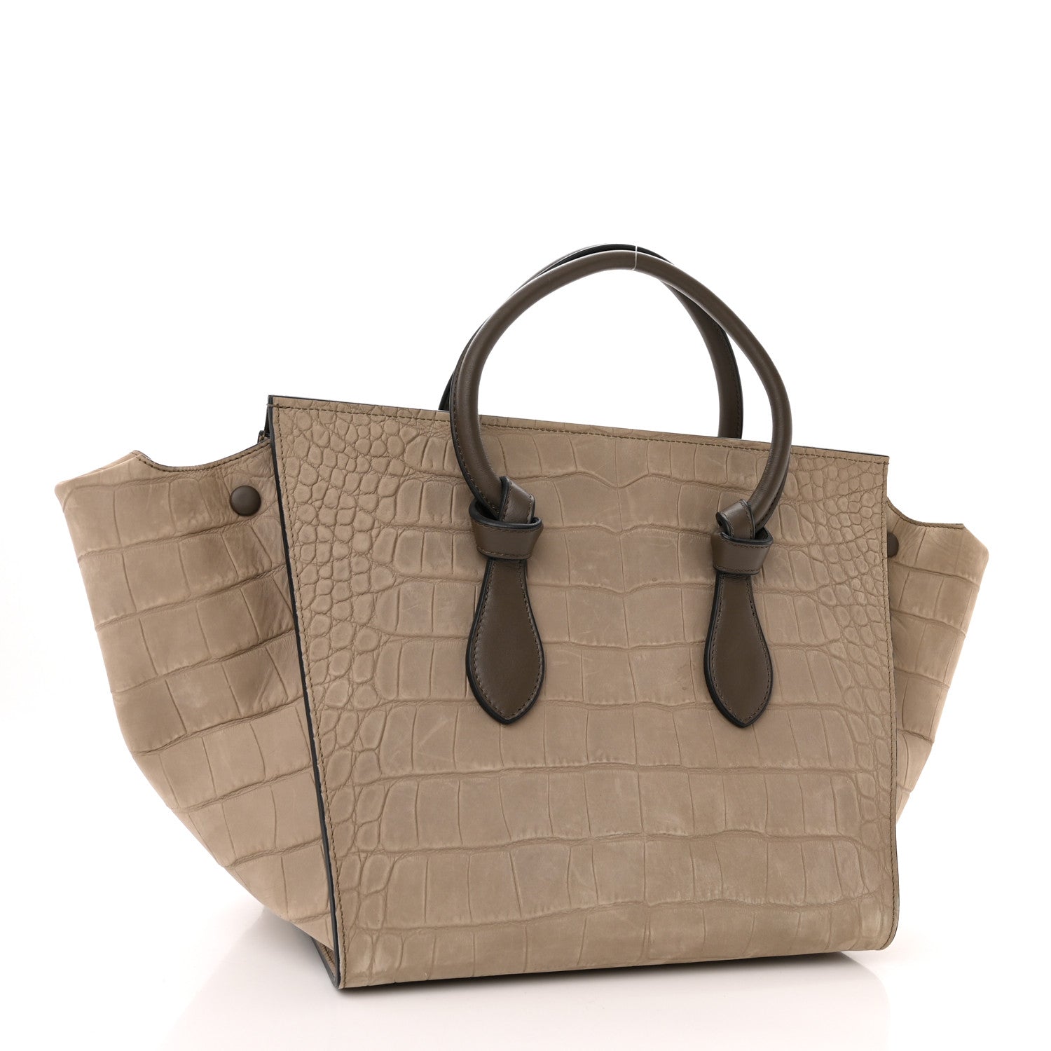 Celine Crocodile Embossed Nubuck Calfskin Small Tie Knot Tote Grey 3 of 17