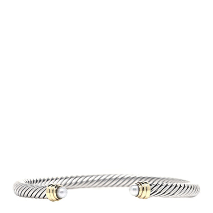 David Yurman Sterling Silver 14K Yellow Gold Pearl 5mm Cable Classics Petite Color Bracelet 1 of 4