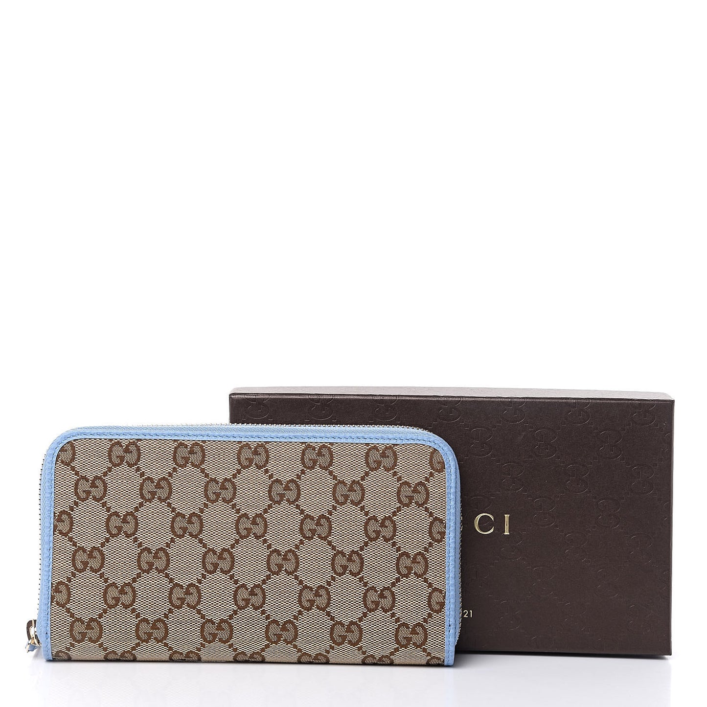 Monogram Dollar Calfskin Zip Around Wallet Beige Ebony Mineral Blue