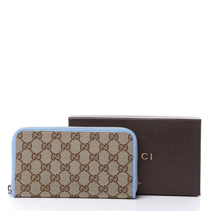Gucci Monogram Dollar Calfskin Zip Around Wallet Beige Ebony Mineral Blue 10 of 10