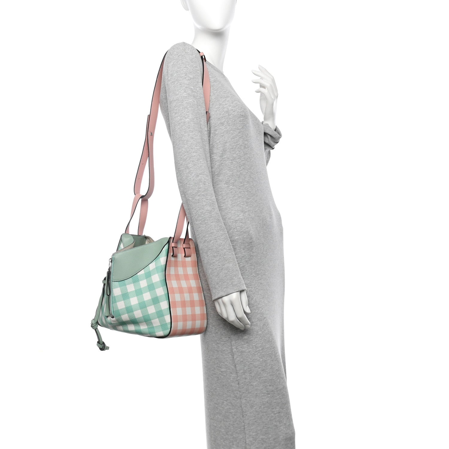 Loewe Calfskin Gingham Small Hammock Shoulder Bag Pink Green 2 of 12