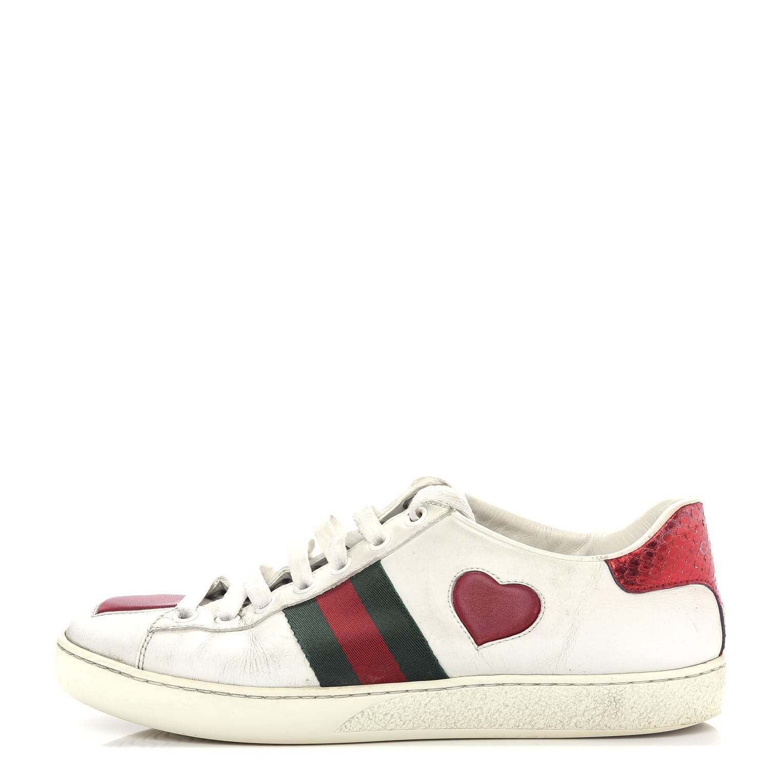 Gucci Calfskin Ayers Web Heart Embroidered Womens Ace Sneakers 35.5 White 1 of 10