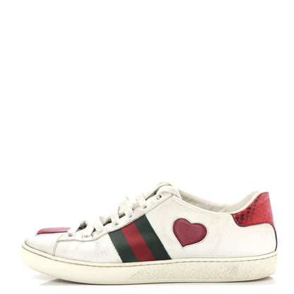 Gucci Calfskin Ayers Web Heart Embroidered Womens Ace Sneakers 35.5 White 1 of 10