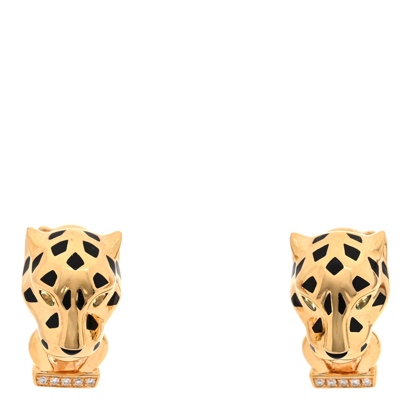 18K Yellow Gold Diamond Tsavorite Black Onyx Black Lacquer Panthere De Cartier Earrings