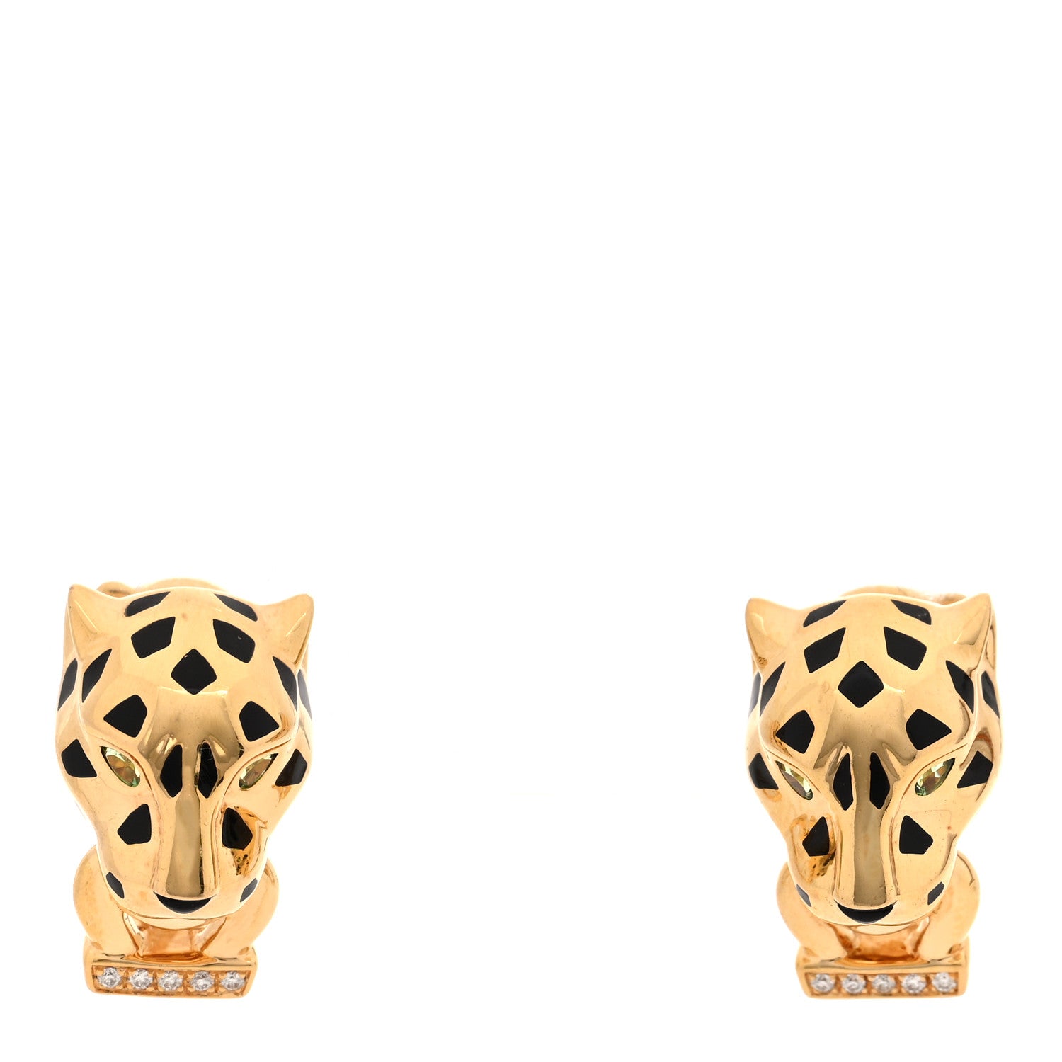 Cartier 18K Yellow Gold Diamond Tsavorite Black Onyx Black Lacquer Panthere De Cartier Earrings 1 of 5