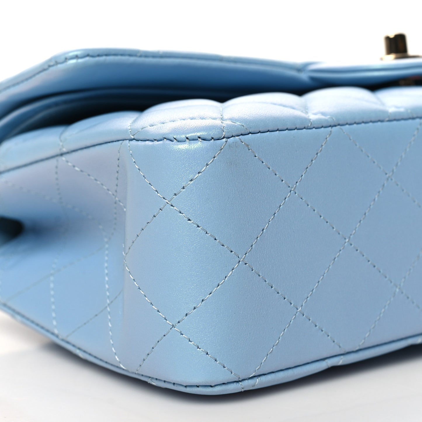 Iridescent Lambskin Quilted Medium Double Flap Light Blue