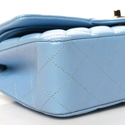 Chanel Iridescent Lambskin Quilted Medium Double Flap Light Blue 9 of 10